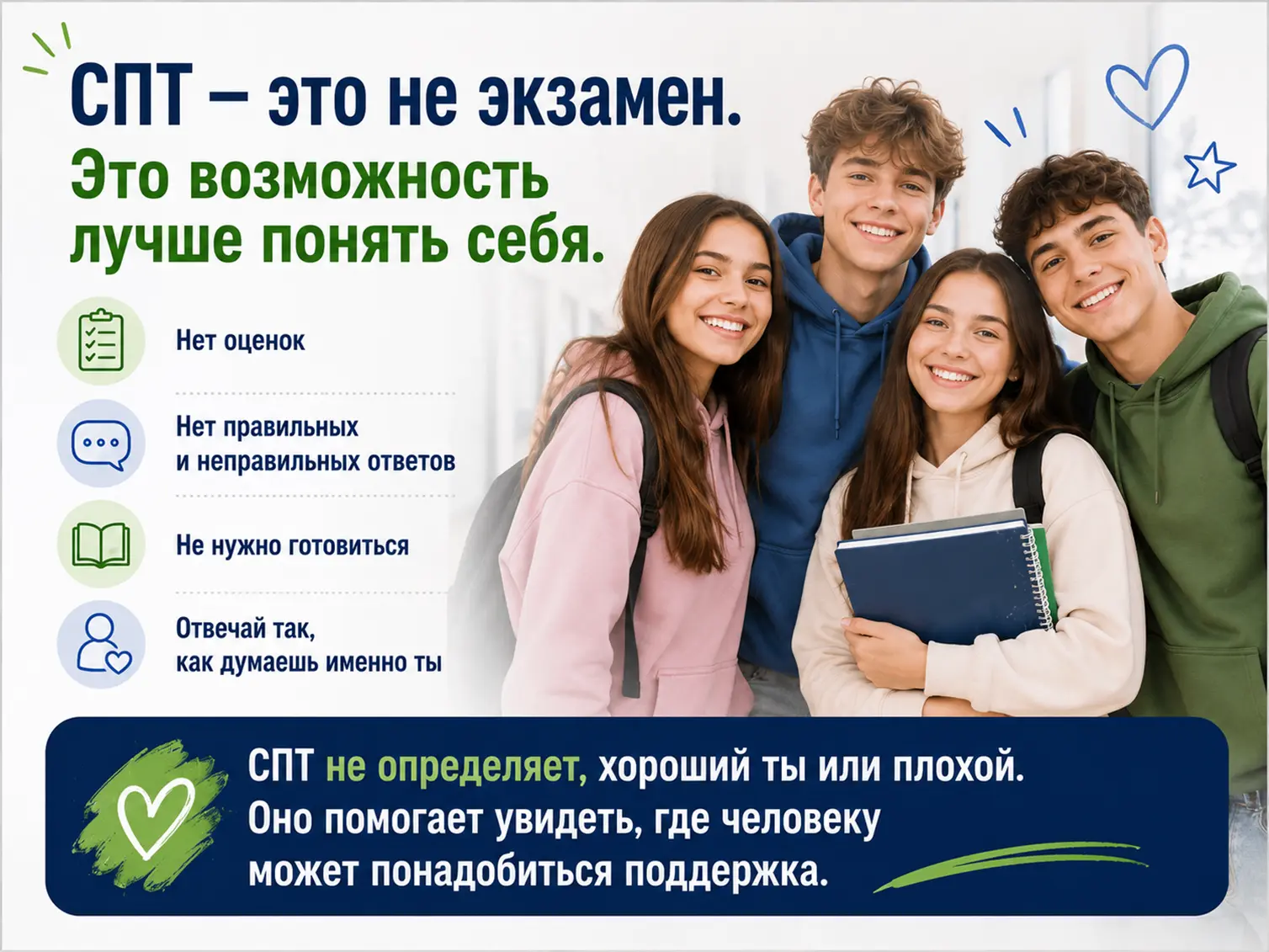 Дорогие студенты!  Совсем скоро в нашем университете пройдёт социально психологическое тестирование (СПТ). Мы знаем, что любые тесты могут вызывать волнение, поэтому хотим всё рассказать просто и без лишних сложностей.
